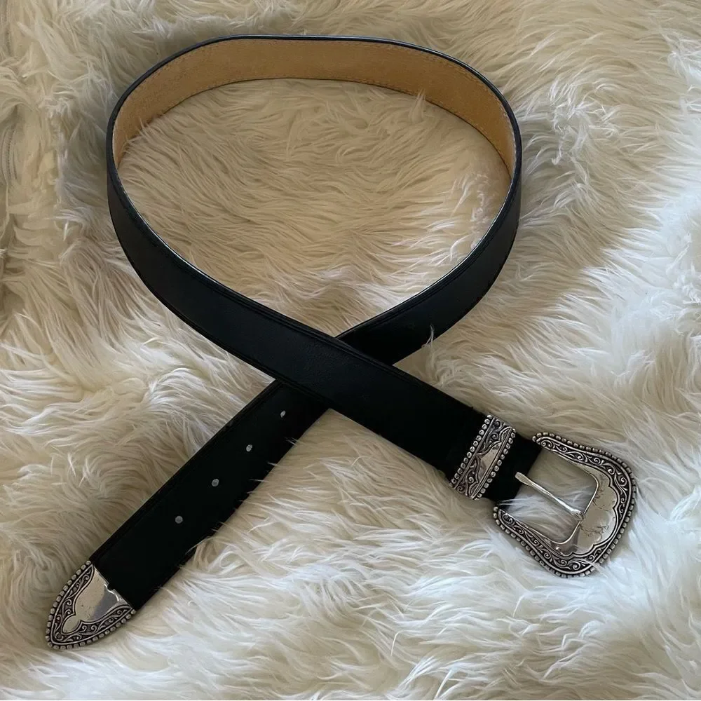 Black leather western belt